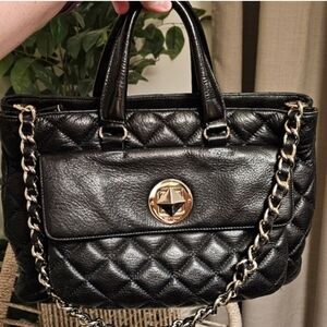 Kate Spade Black Quilted Leather Handbag with Chain Straps